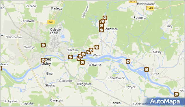 mapa Wały gmina Brzeg Dolny, Wały gmina Brzeg Dolny na mapie Targeo