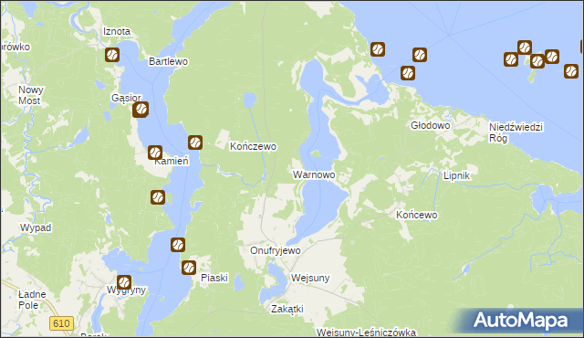 mapa Warnowo gmina Ruciane-Nida, Warnowo gmina Ruciane-Nida na mapie Targeo