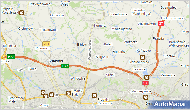 mapa Węgrzce gmina Zielonki, Węgrzce gmina Zielonki na mapie Targeo