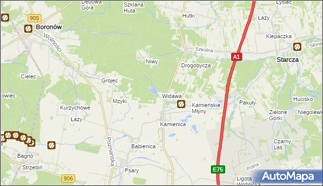 mapa Widawa gmina Woźniki, Widawa gmina Woźniki na mapie Targeo