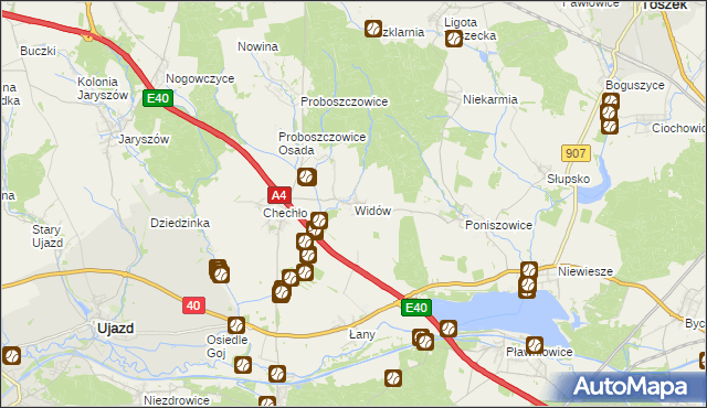 mapa Widów gmina Rudziniec, Widów gmina Rudziniec na mapie Targeo