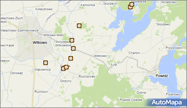 mapa Wiekowo gmina Witkowo, Wiekowo gmina Witkowo na mapie Targeo