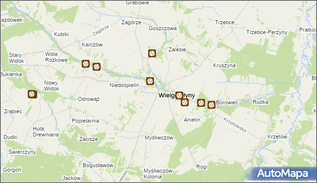 mapa Wielgomłyny, Wielgomłyny na mapie Targeo