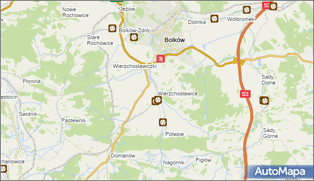 mapa Wierzchosławice gmina Bolków, Wierzchosławice gmina Bolków na mapie Targeo