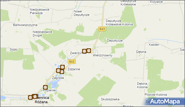 mapa Wierzchowiny gmina Siennica Różana, Wierzchowiny gmina Siennica Różana na mapie Targeo