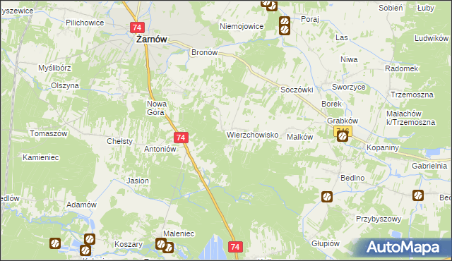 mapa Wierzchowisko gmina Żarnów, Wierzchowisko gmina Żarnów na mapie Targeo