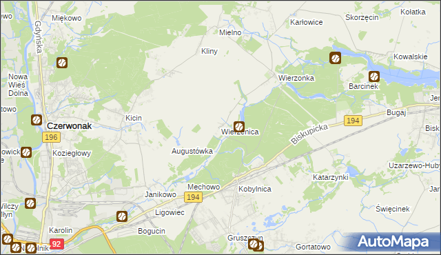 mapa Wierzenica, Wierzenica na mapie Targeo