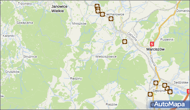 mapa Wieściszowice, Wieściszowice na mapie Targeo