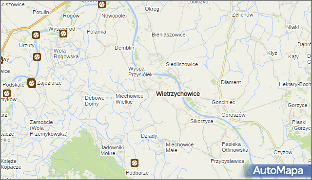 mapa Wietrzychowice powiat tarnowski, Wietrzychowice powiat tarnowski na mapie Targeo