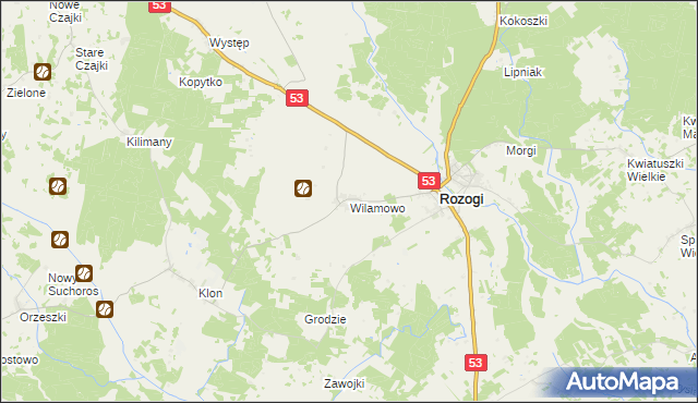 mapa Wilamowo gmina Rozogi, Wilamowo gmina Rozogi na mapie Targeo