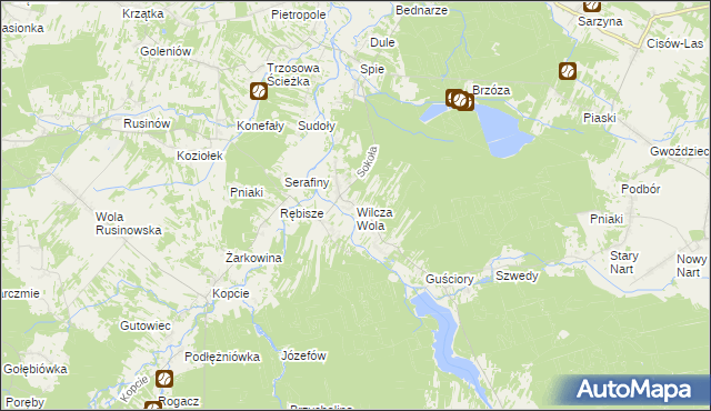 mapa Wilcza Wola gmina Dzikowiec, Wilcza Wola gmina Dzikowiec na mapie Targeo