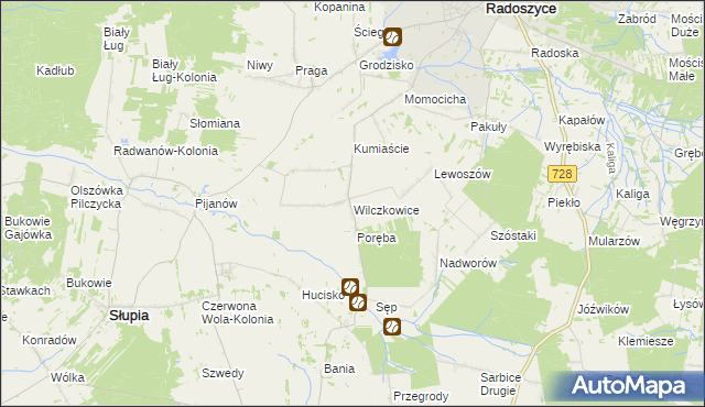 mapa Wilczkowice gmina Radoszyce, Wilczkowice gmina Radoszyce na mapie Targeo