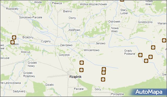 mapa Wincentowo gmina Rząśnik, Wincentowo gmina Rząśnik na mapie Targeo