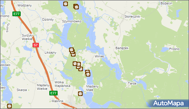 mapa Winiec, Winiec na mapie Targeo