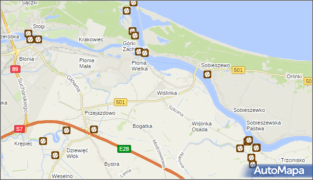 mapa Wiślinka, Wiślinka na mapie Targeo