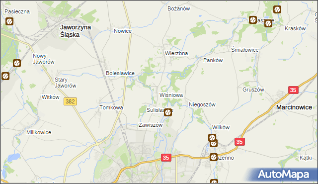 mapa Wiśniowa gmina Świdnica, Wiśniowa gmina Świdnica na mapie Targeo