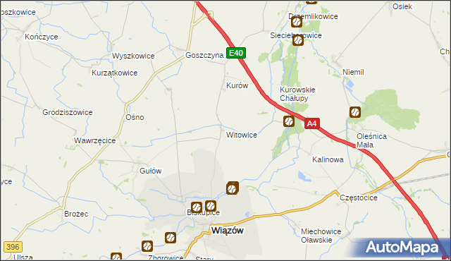 mapa Witowice gmina Wiązów, Witowice gmina Wiązów na mapie Targeo