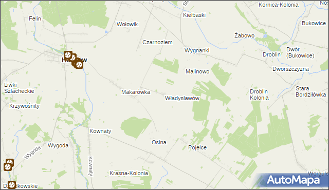 mapa Władysławów gmina Huszlew, Władysławów gmina Huszlew na mapie Targeo