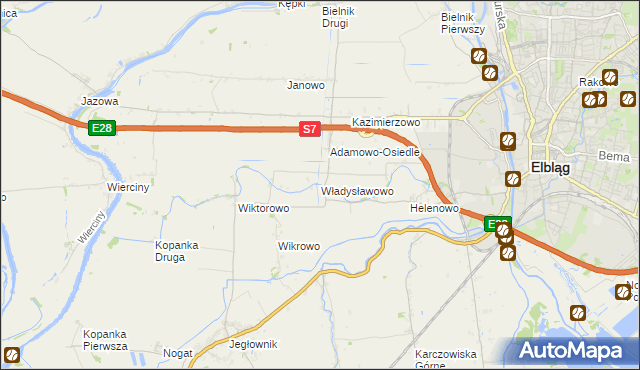 mapa Władysławowo gmina Elbląg, Władysławowo gmina Elbląg na mapie Targeo