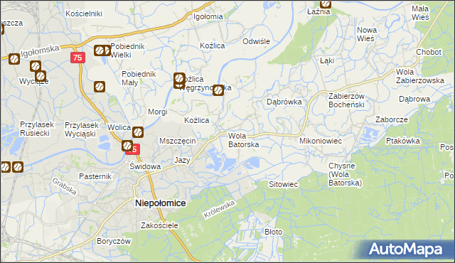 mapa Wola Batorska, Wola Batorska na mapie Targeo