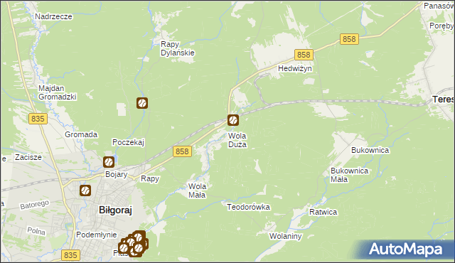 mapa Wola Duża gmina Biłgoraj, Wola Duża gmina Biłgoraj na mapie Targeo