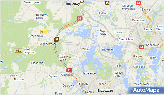 mapa Wola gmina Miedźna, Wola gmina Miedźna na mapie Targeo