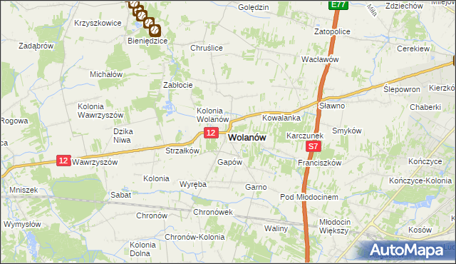 mapa Wolanów powiat radomski, Wolanów powiat radomski na mapie Targeo