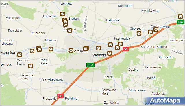 mapa Wolbórz, Wolbórz na mapie Targeo