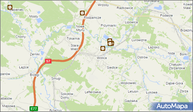 mapa Wolica gmina Chęciny, Wolica gmina Chęciny na mapie Targeo