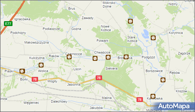 mapa Wólka gmina Jędrzejów, Wólka gmina Jędrzejów na mapie Targeo