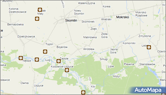 mapa Wróblew gmina Skomlin, Wróblew gmina Skomlin na mapie Targeo