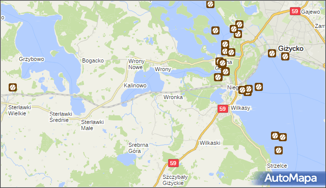 mapa Wronka gmina Giżycko, Wronka gmina Giżycko na mapie Targeo