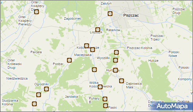 mapa Wyczółki gmina Piszczac, Wyczółki gmina Piszczac na mapie Targeo