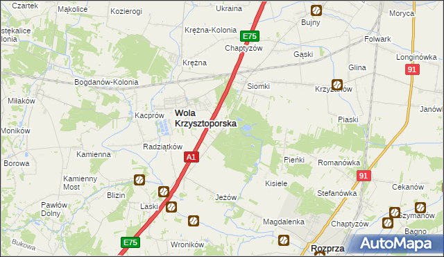 mapa Wygoda gmina Wola Krzysztoporska, Wygoda gmina Wola Krzysztoporska na mapie Targeo