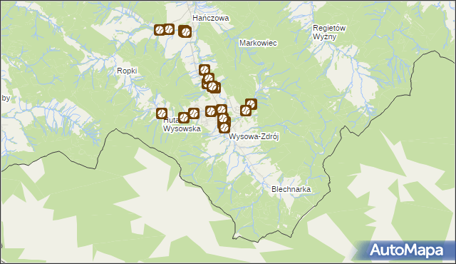 mapa Wysowa-Zdrój, Wysowa-Zdrój na mapie Targeo