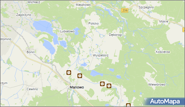 mapa Wyszebórz, Wyszebórz na mapie Targeo