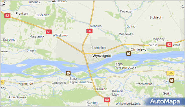 mapa Wyszogród powiat płocki, Wyszogród powiat płocki na mapie Targeo