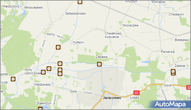 mapa Zabawa gmina Książ Wielkopolski, Zabawa gmina Książ Wielkopolski na mapie Targeo