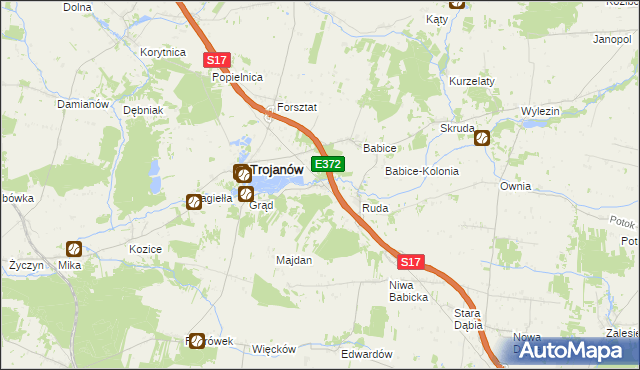 mapa Żabianka gmina Trojanów, Żabianka gmina Trojanów na mapie Targeo