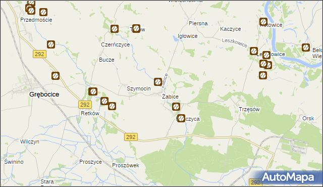 mapa Żabice gmina Grębocice, Żabice gmina Grębocice na mapie Targeo