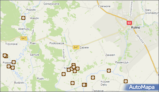 mapa Zabiele gmina Kolno, Zabiele gmina Kolno na mapie Targeo