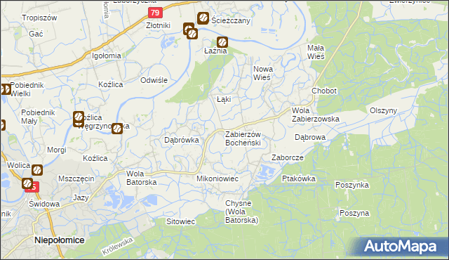 mapa Zabierzów Bocheński, Zabierzów Bocheński na mapie Targeo