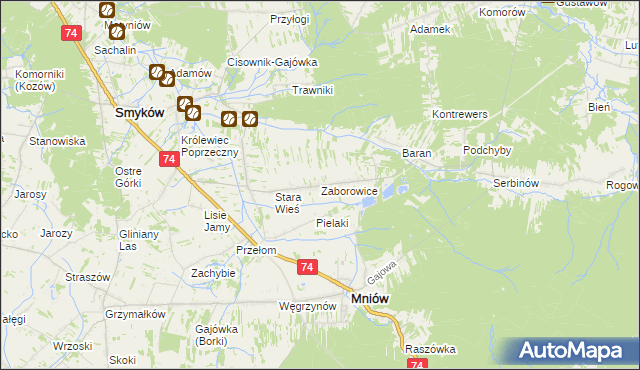 mapa Zaborowice gmina Mniów, Zaborowice gmina Mniów na mapie Targeo