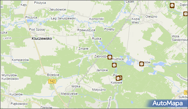 mapa Zabrodzie gmina Kluczewsko, Zabrodzie gmina Kluczewsko na mapie Targeo