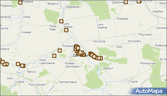 mapa Zabrodzie gmina Żarnowiec, Zabrodzie gmina Żarnowiec na mapie Targeo