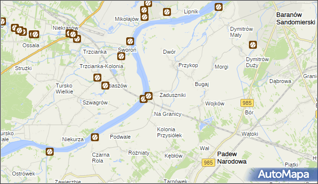 mapa Zaduszniki gmina Padew Narodowa, Zaduszniki gmina Padew Narodowa na mapie Targeo