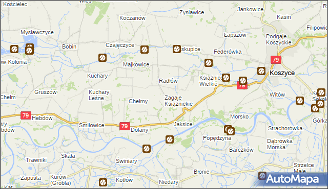 mapa Zagaje Książnickie, Zagaje Książnickie na mapie Targeo