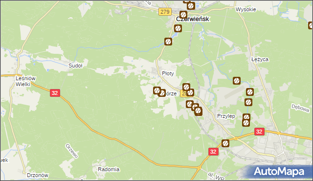 mapa Zagórze gmina Czerwieńsk, Zagórze gmina Czerwieńsk na mapie Targeo