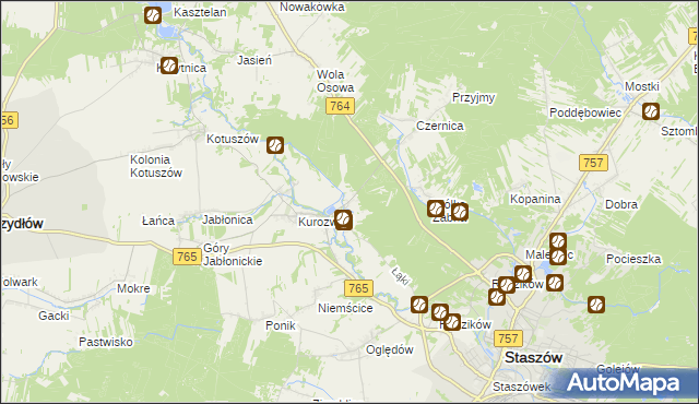 mapa Zagrody gmina Staszów, Zagrody gmina Staszów na mapie Targeo