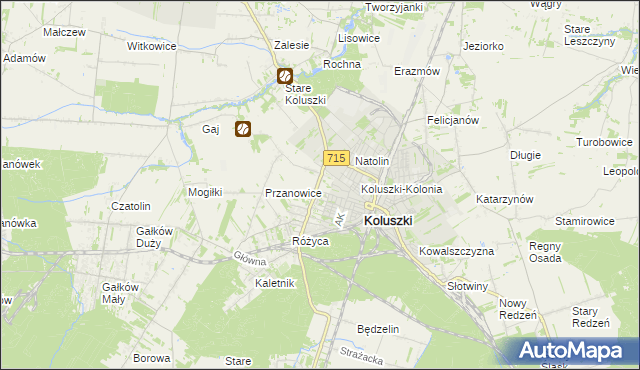 mapa Żakowice gmina Koluszki, Żakowice gmina Koluszki na mapie Targeo